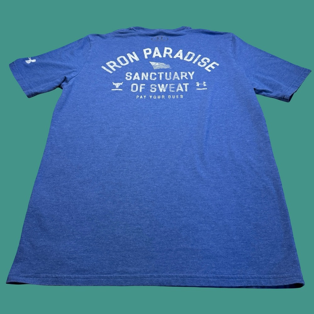 Under Armour Iron Paradise T Shirt Medium Blue Project Rock Sanctuary of Sweat